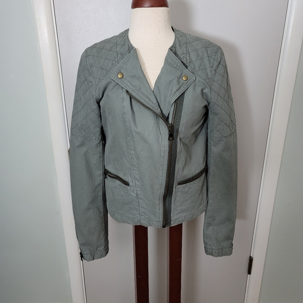 Gap TALL light green gray cotton Moto jacket - Picture 12 of 12